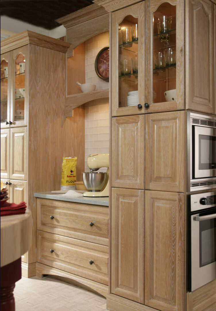 A space in kitchen with coffee machine and wardrobe
