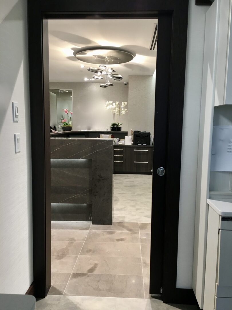 Dental office operator to a reception area