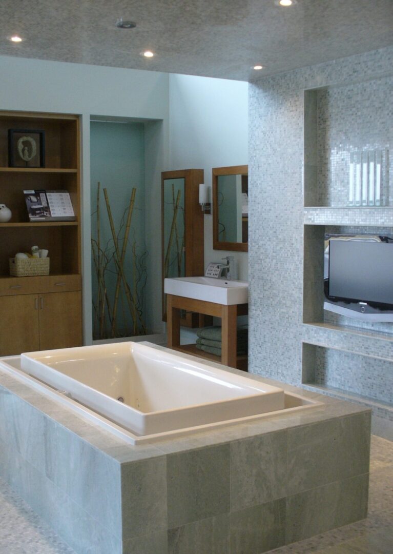 Beautifully customized room with a television and basins