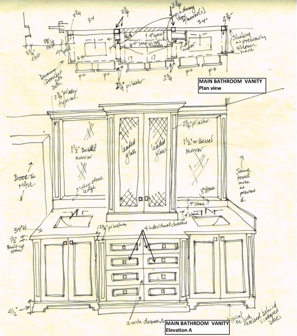 Sketch of a bathroom vanity plan